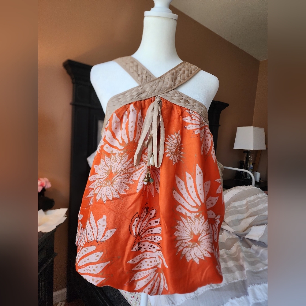 Orange Floral Halter Top